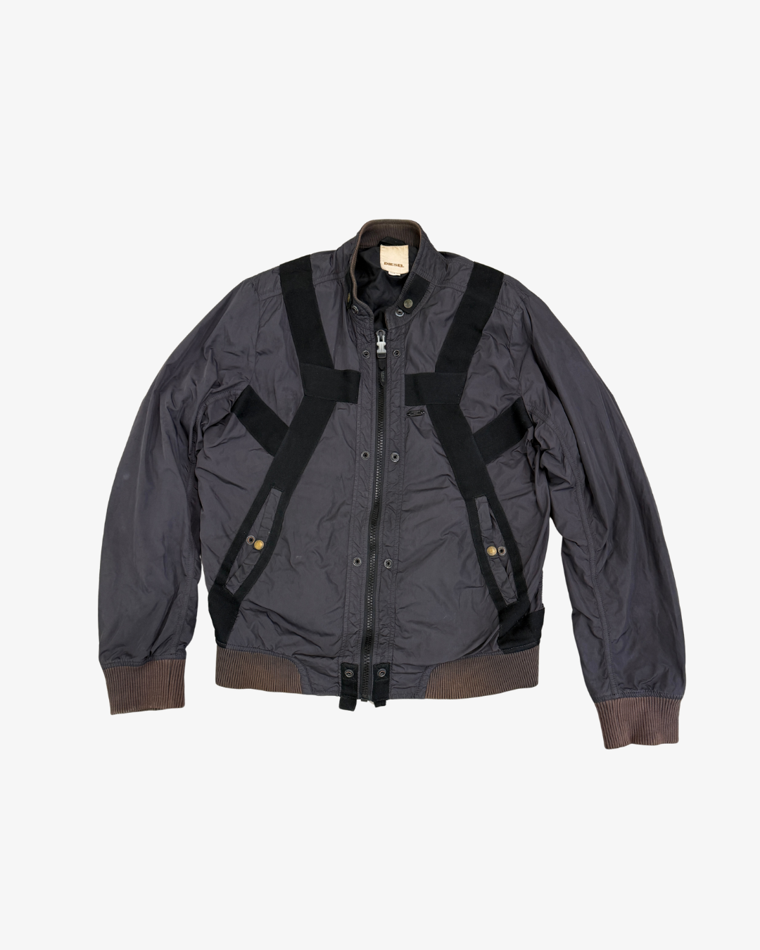 DIESEL BLACK HARNESS STRAP BOMBER JACKET